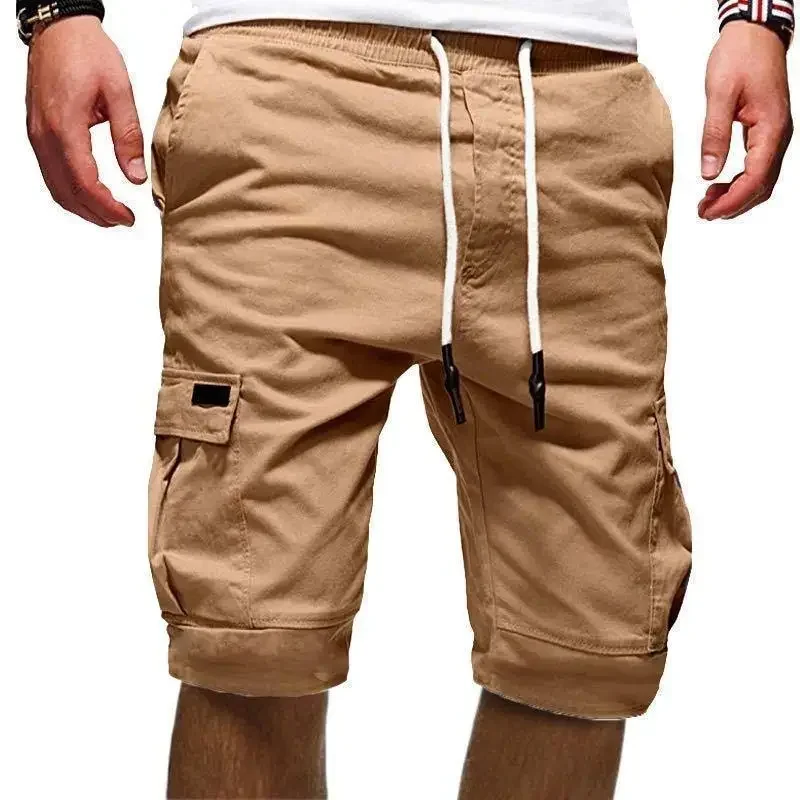 1 pc calças casuais esportes verão shorts masculinos macacão multi-bolso calças de praia ropa para hombre curto masculino curto: XL / Cáqui