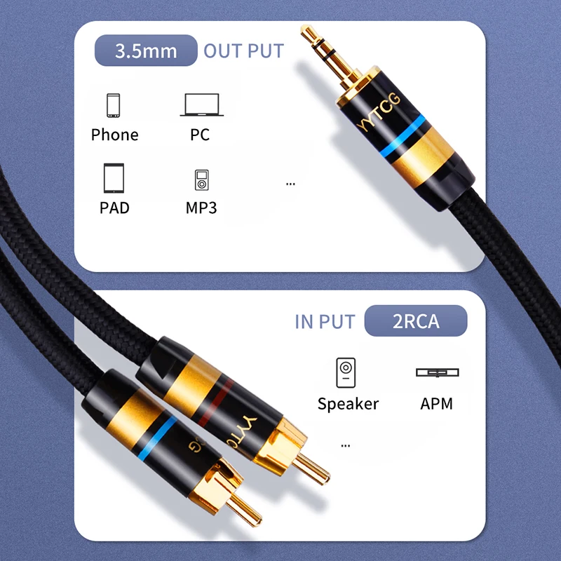 RCA Kabel HiFi Stereo 3.5mm naar 2RCA Audio Kabel voor Versterker Mobiele Telefoon Computer Desktop Audio AUX RCA Jack 3.5 Y Splitter