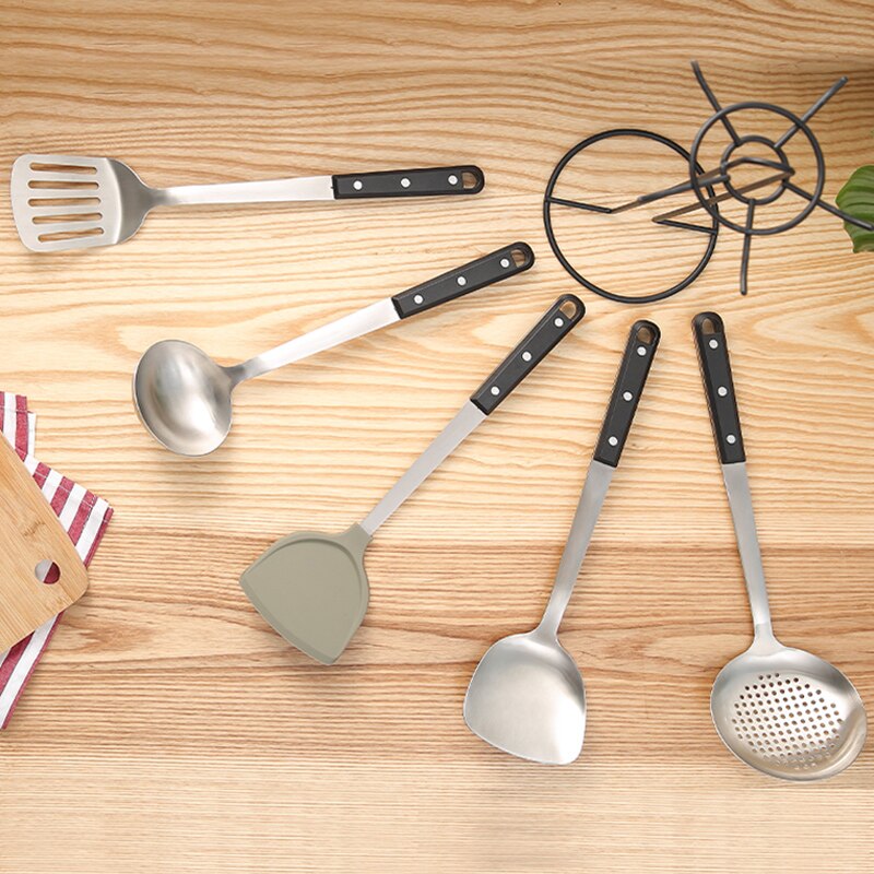 COOKER KING Kitchen Cooking Tool Set Non-stick Pan Silicone Spatula Ladle Stainless Steel Turner Colander Shelf for Tools