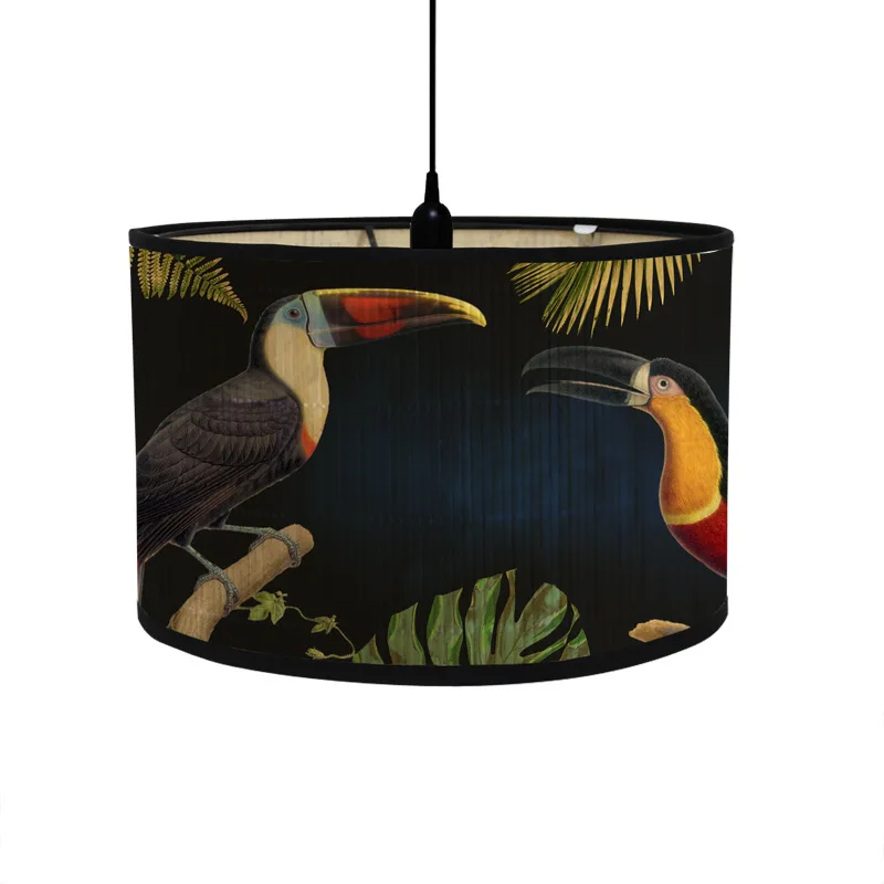 Nordische Trommel Lampen schirme Vintage Bambus Lampen abdeckung Blumen vögel Muster Tisch Stehlampen Pendel leuchte Cafe Home Homes tay Dekor: Blau