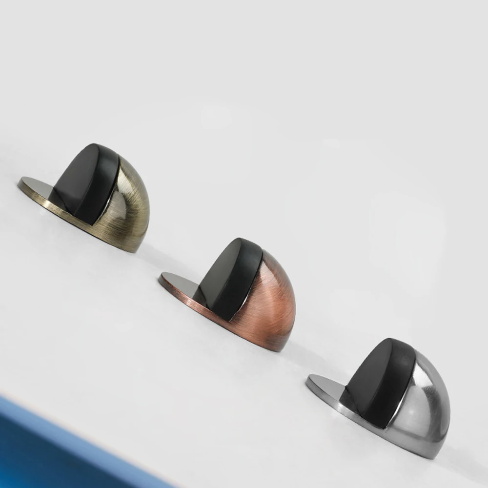 1pc Zinc Alloy Rubber Door Stopper Non Punching Sticker Hidden Door Holder Catch Floor Mounted Nail-free Door Stop Hardware