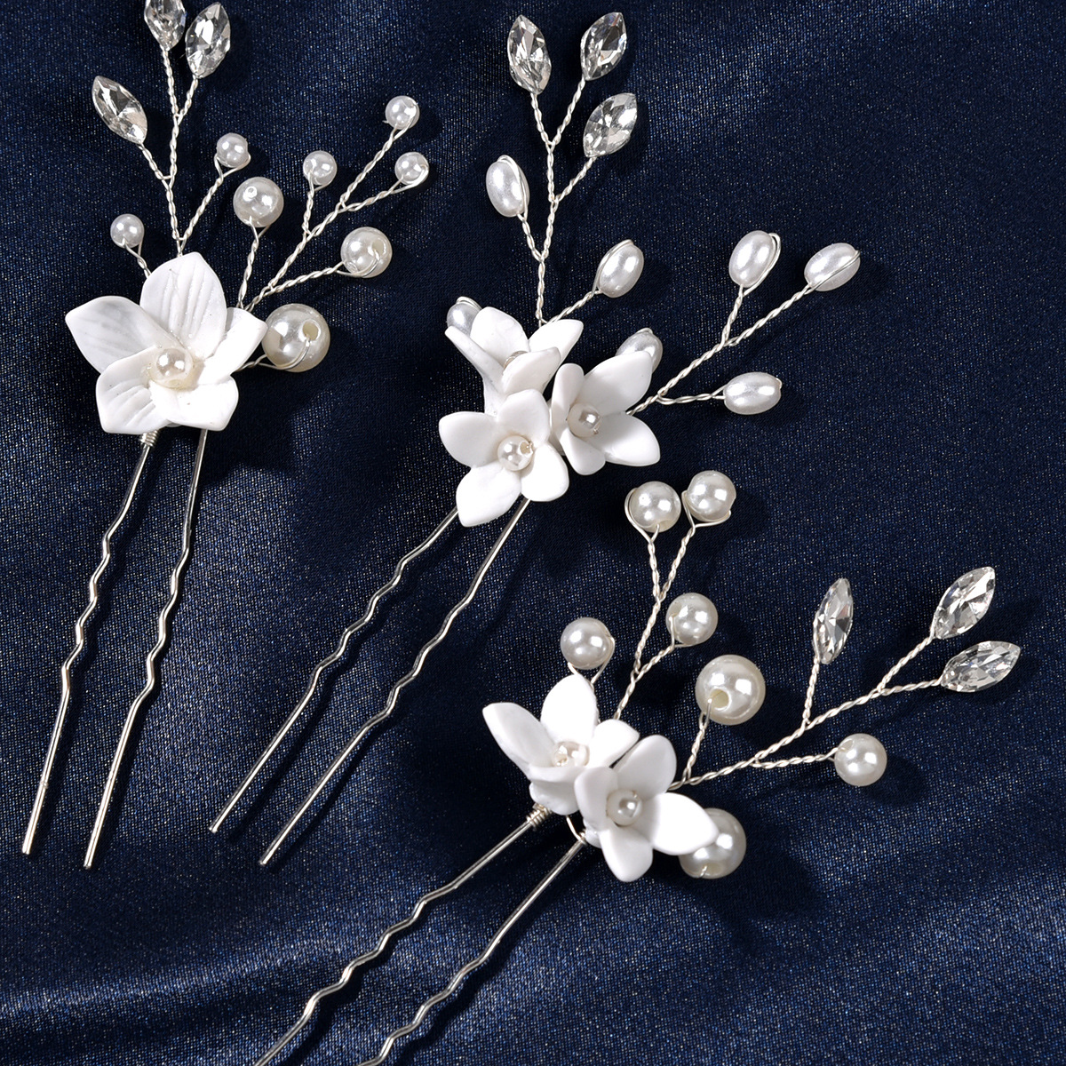 Dreiteilige U-förmige Perle Blume Haarnadel Damen Braut Legierung Haarschmuck Hochzeit Schmuck Kopfschmuck: Gold-farbe