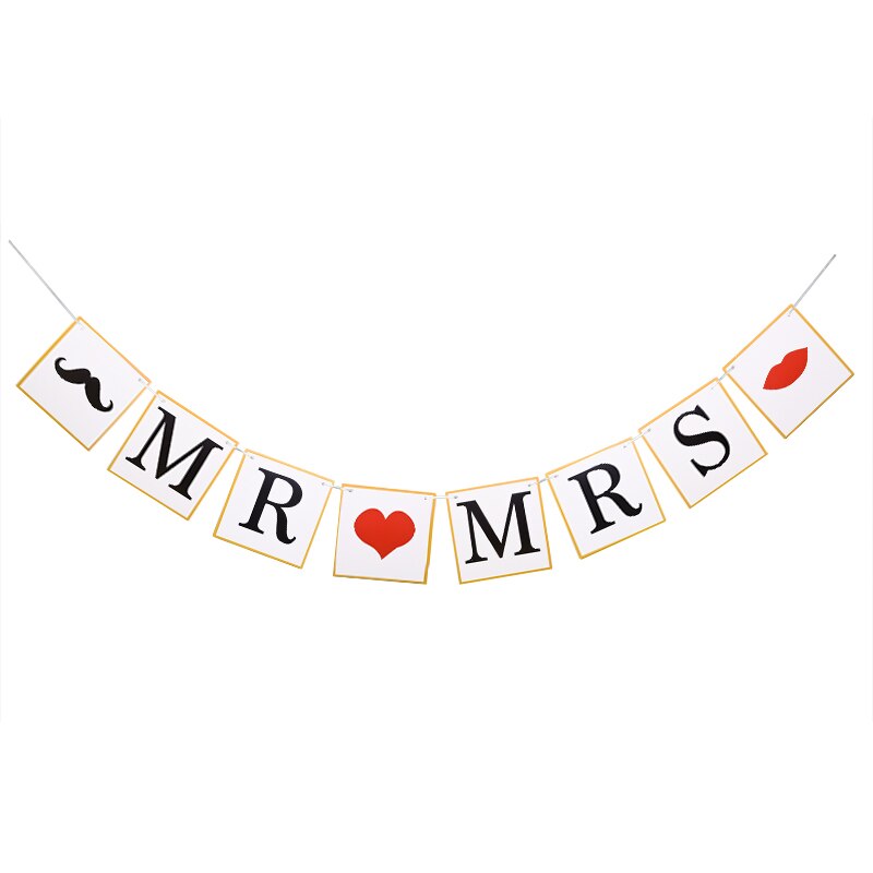 Just Married Wedding Banner Bride To Be Paper Banner Bridal Shower Marry Me Photo Props Rustic Garland Engaged Party Table Decor: MR MRS
