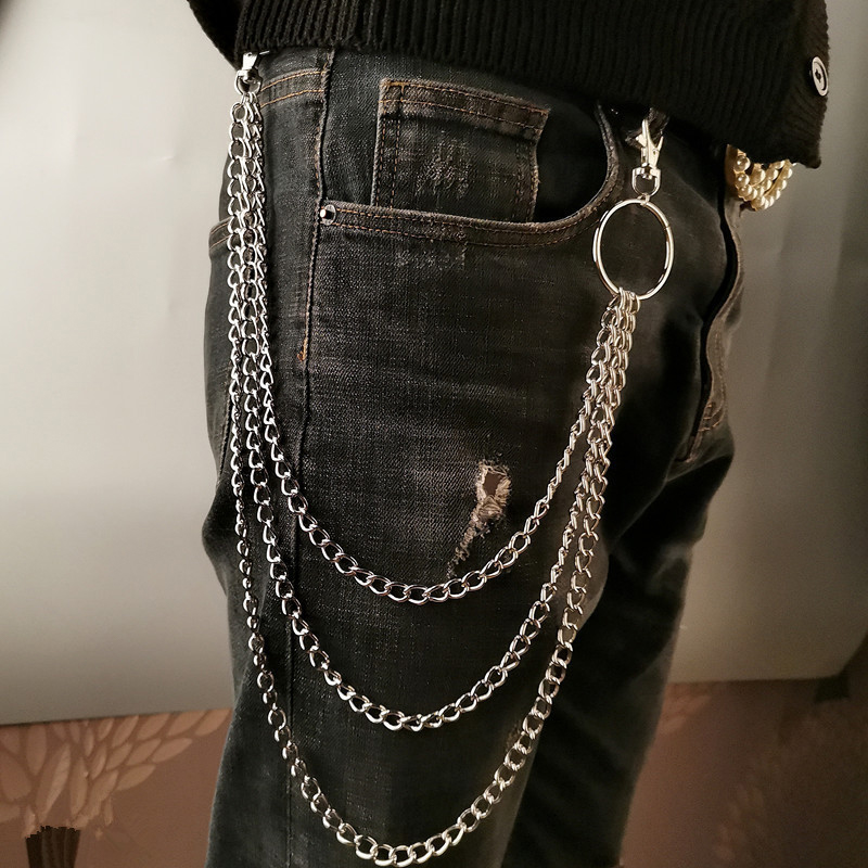 1/2/3 Laag Lange Metalen Riem Ketting Rock Punk Haak Broek Broek Taille Link Metalen Portemonnee Keten sleutelhanger Ring Clip Sleutelhanger HipHop