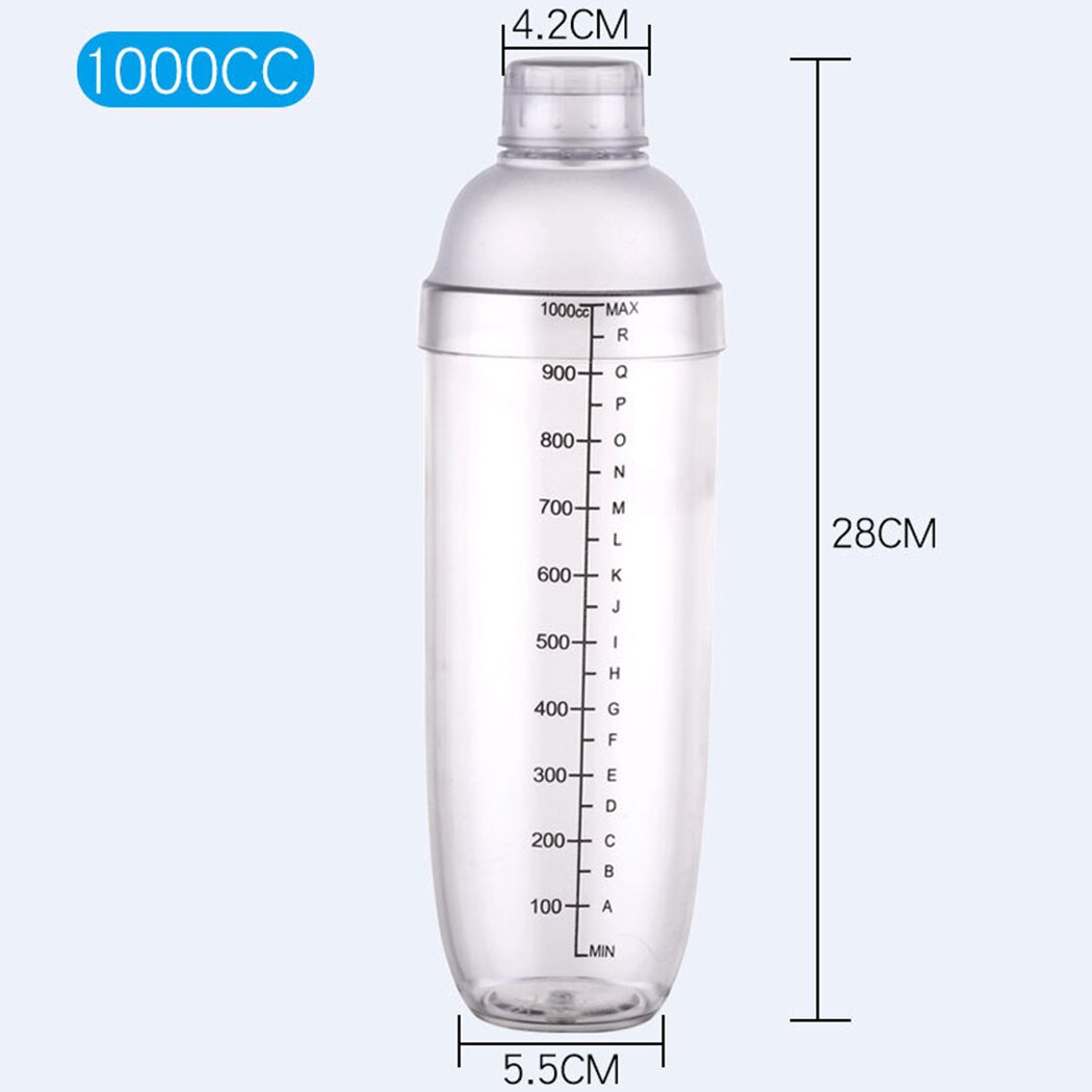 350ml/500ml/700ml/1000ml Wine Shaker Plastic Leak-Proof Cocktail Shaker Bar Shaker Cocktail Shaker Cup With Measurement: 1000ml
