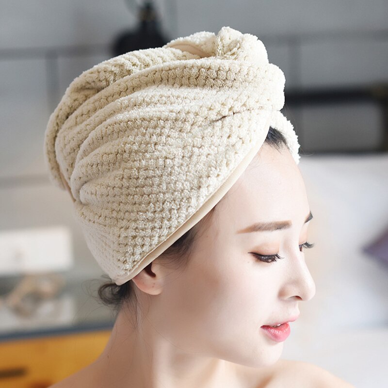 Micro Fiber Hair Towel Hair Drying Towels Quick Magic Dry Hat Cap Twist Head Towel with Button NCM99
