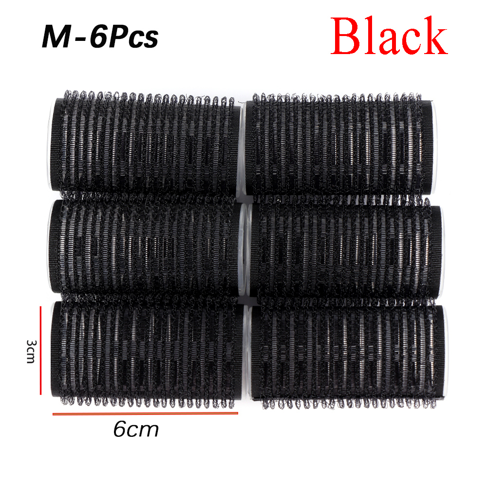 Multi Size Black Self Grip Hair Rollers Pro Salon Hairdressing Curlers Hair Sticky Cling Style For DIY Hair Styling: Black M-6pcs