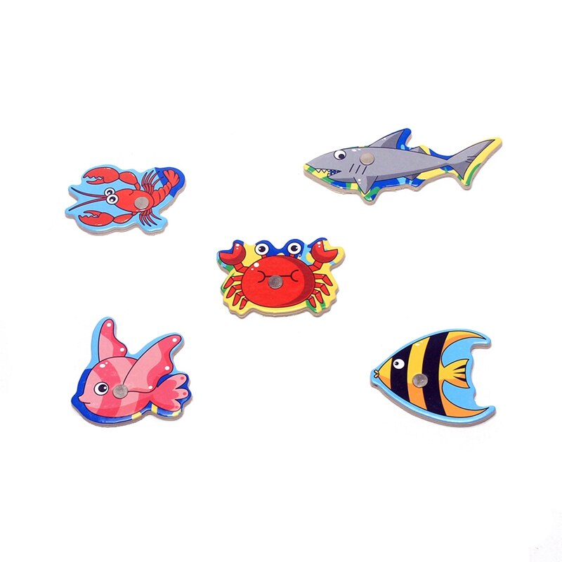 Toddlers Toy Early Wooden Fishing Toys Classic Toy Magnetic 5Pcs Fish & Fishing Rods Set Small Size Fish Play Game with Friend