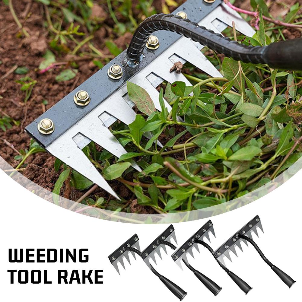 Râteau à main de jardin en acier au carbone, 5/6/7/8 dents, outil agricole, scarificateur de désherbage, herse à ongles agricole, herse en métal, outil de désherbage de jardin
