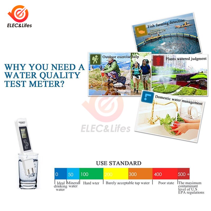 TDS EC medidor de temperatura pluma 3 en 1 Función de conductividad herramienta de medición de de Agua TDS & EC probador 0-9990ppm 15%