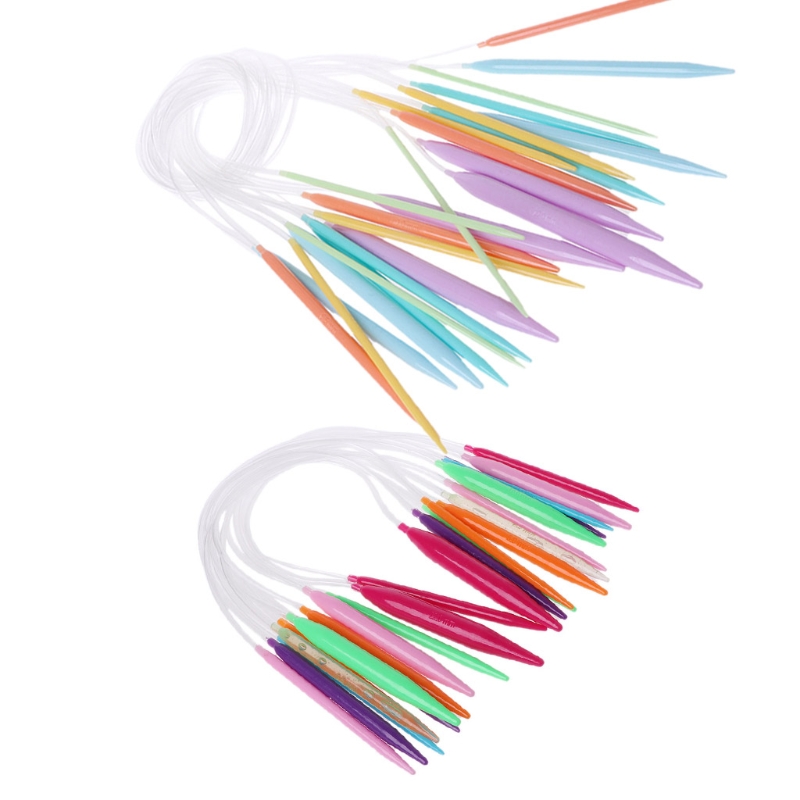 12x Plastic Circular Knitting Needle Crochet Set Craft Multicolor Tube 40cm 80cm