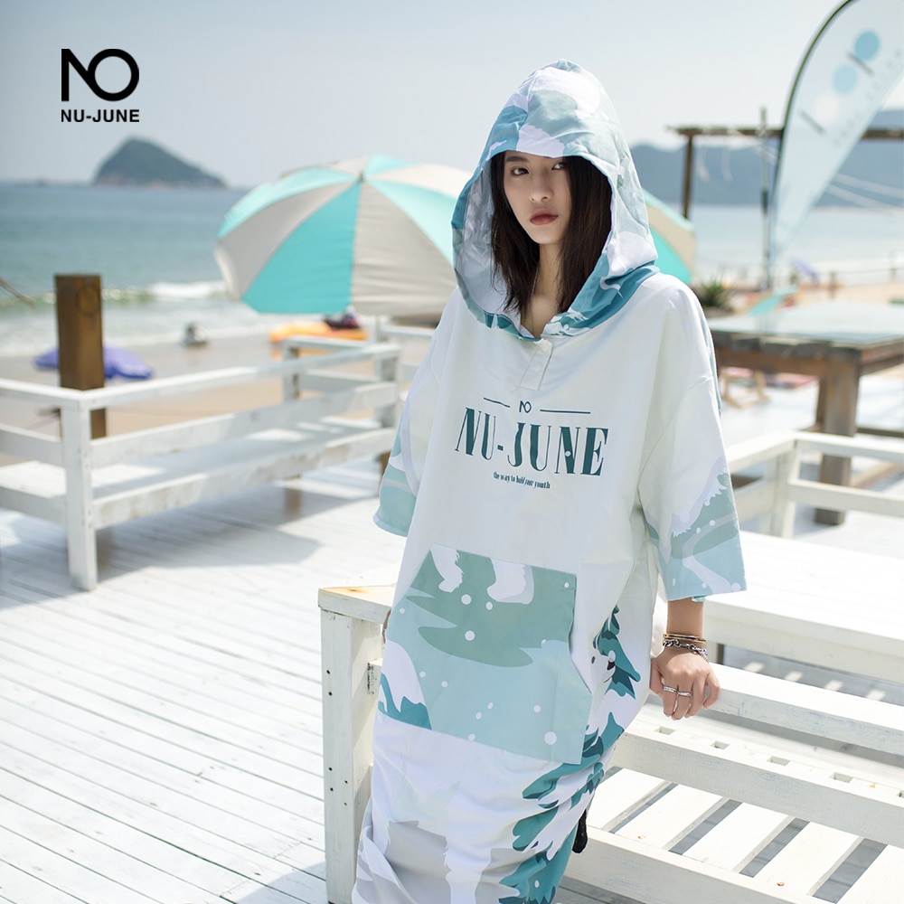 Nu-June Microfiber Changing Robe Women Man Swimming Diving Bathrobe Cloak Printing Bath Towel Outdoor Hooded Beach Poncho Towels