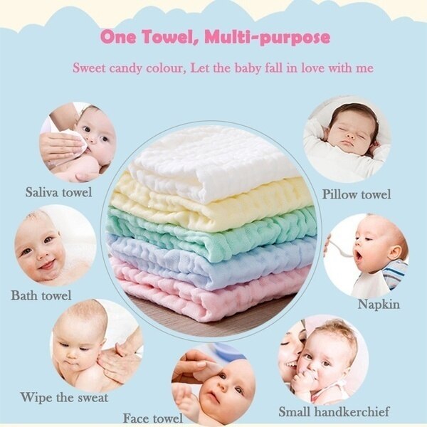 5pcs/set 30*30CM Baby Face Hand Towel 100% Cotton Gauze 6 Layers Infant Wash Cloth Saliva Towel Toddler Face Towel