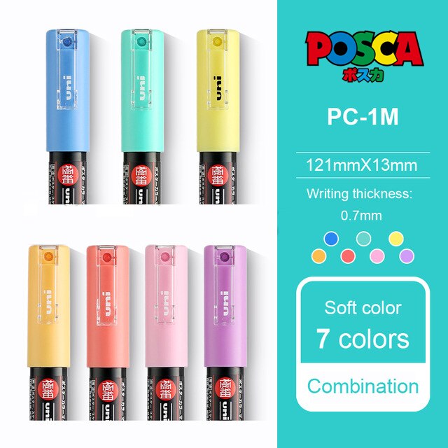 Uni POSCA PC-1M / 3M / 5M Pop Poster Werbung Stift auf wasserbasis Marker Stift Anfänger Malerei färbung Spezielle Marker Kuli-einstellen: PC-1M 7Farben