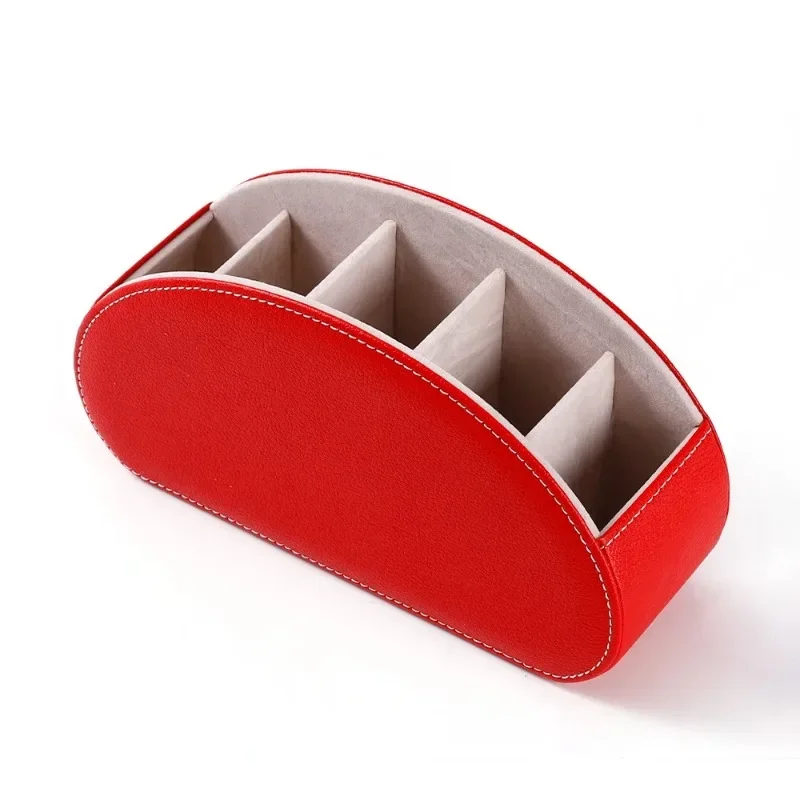 1PC Multifunctional 5 Grid Desktop PU Leather Organizer Remote Control Storage Box Cosmetics Makeup Brush Holder Sundries Stand: Red