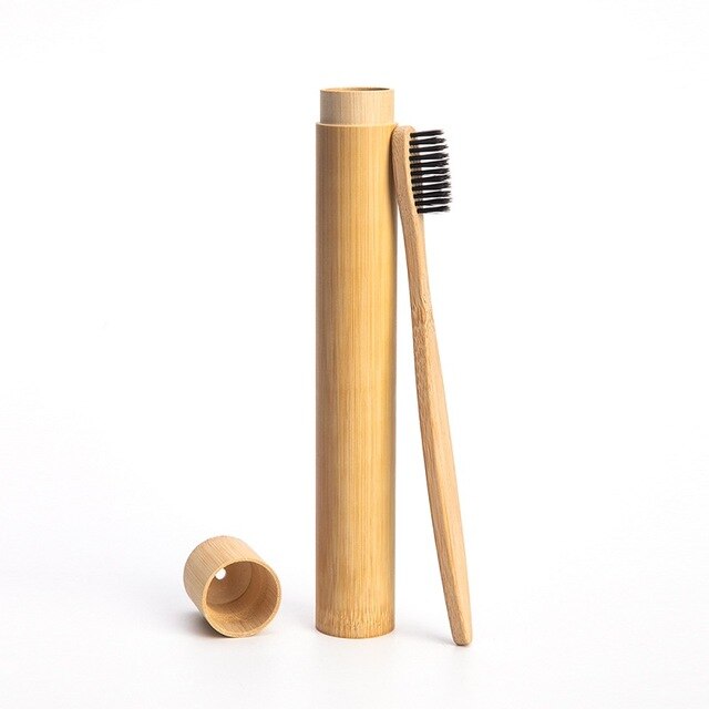 1pc regnbuetandbørster  +1pc bambusrør miljøvenlig naturlig bambus tandbørste rejsetaske blød hovedtænder børste 2pc pakninger: Sort og rør