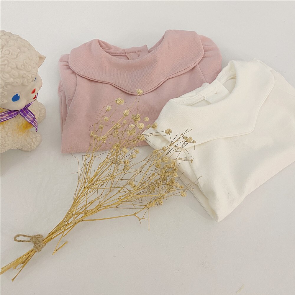 Forår og efterår baby base t-shirt kronblad krave ensfarvet top toddler toppe nyfødte pige toppe