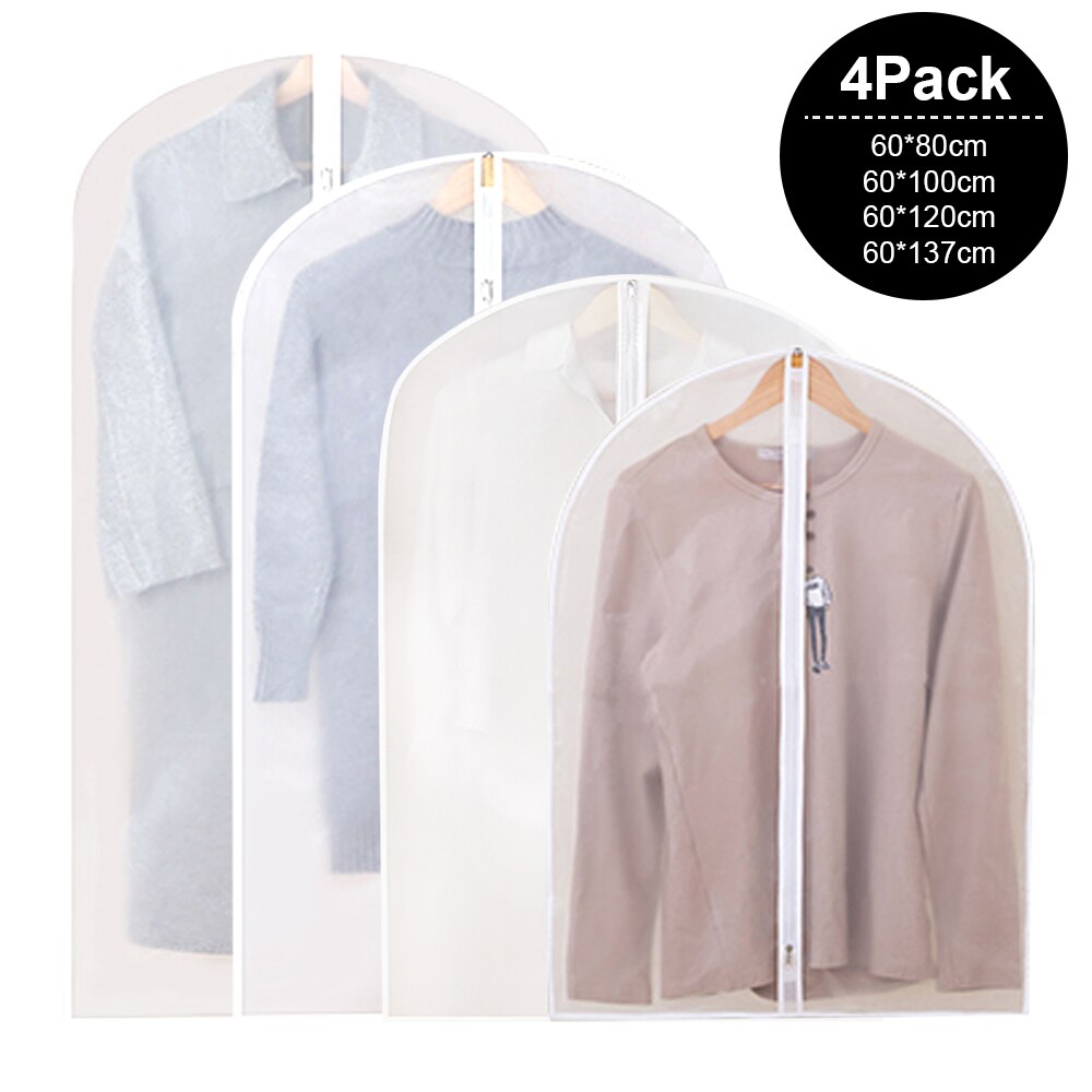 WaterProof Dust-proof Garment Protection Clothes Dress Suit Coat Dust Cover Storage Bag Case Organizer Wardrobe Hanging Clothing: 4Pcs