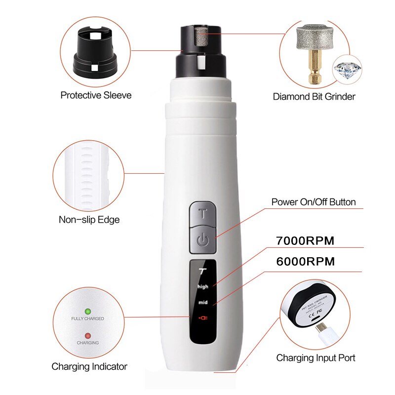 View of Electric Pet Nail Grinder Cordless Cat Dogs Paw Cl... – Grandado
