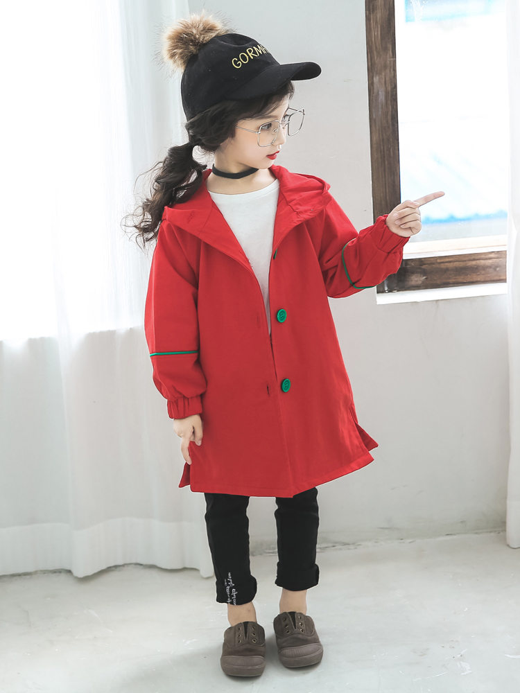 Autumn Fall Girls Jacket For Girls Windbreaker Toddler Jacket Kids Red Green Trench Coat Children Outerwear Hooded Clothes