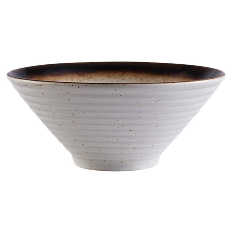 1pc Restaurant Ramen Bowl Simple Japanese Style Home Ceramic Bowl Japanese Style Threaded Ceramic Ramen Bowl: White