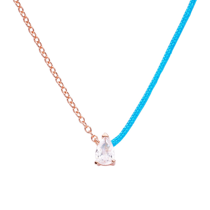 Moonmory Real 925 Sterling Silver Redline String Necklace With Zircon Pear Charm Choker For Women Jewelry Pink Blue: bule-rose