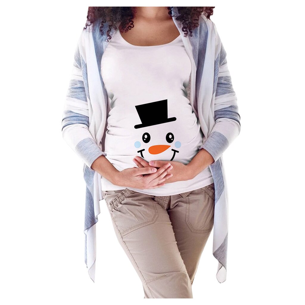 Vêtements de maternité manches courtes noël bonhomme de neige imprimer col rond grande taille grossesse chemise allaitement vêtements Ropa Embarazada