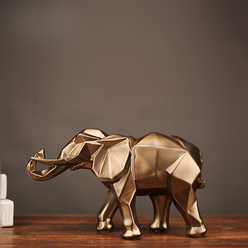 Geometrische abstracte gouden olifant standbeeld hars dier ambachtelijke retro woondecoratie olifant sculptuur decoraties creatieve