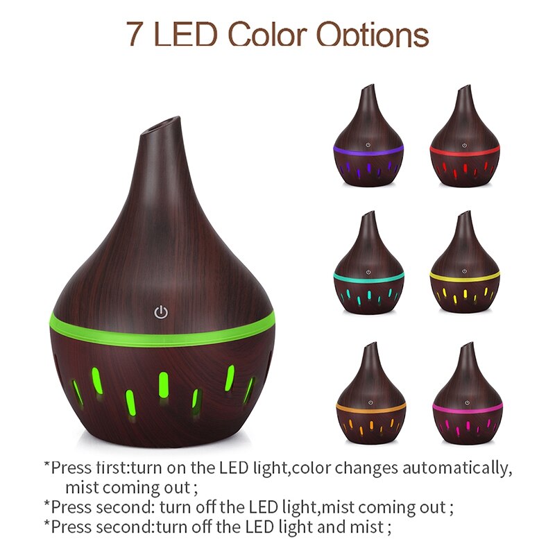 USB Wood Grain Essential Oil Diffuser Ultrasonic Air Humidifier Household Aroma Diffuser Aromatherapy Mist Maker with Light