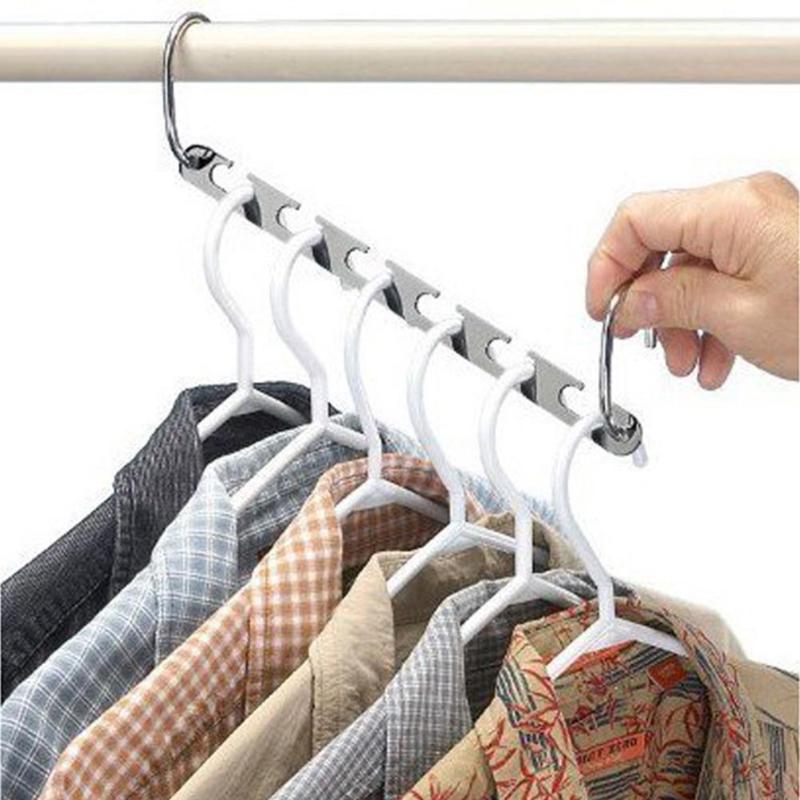 2/4/6 Uds. Colgadores de ropa de Metal para ahorrar espacio organizador de ropa antideslizante ganchos para estantes prácticos para ropa