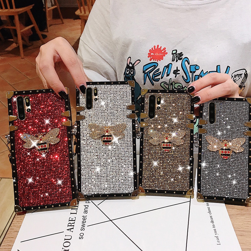 Glitter Crossbody lanyard Case for Huawei P30 P20 Pro Luxury Bling Sequins Diamond Phone Case for Huawei P30 Girl Cover Fundas