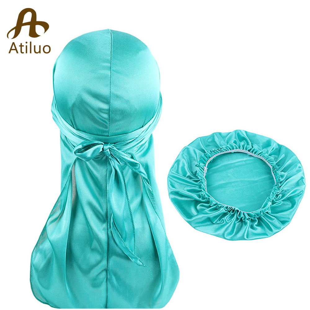 Silkemyk durag og pansersett for menn og kvinner langhale du-rag waves cap turban