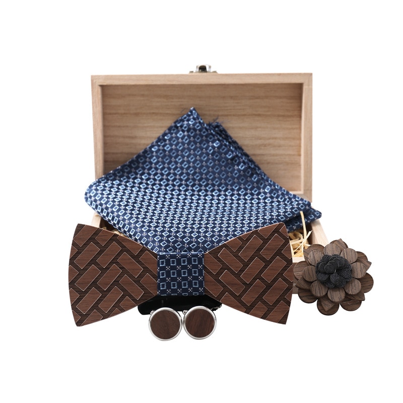 Houten vlinderdas voor heren, unisex, uitgehold, gesneden, retro stropdassen, verstelbare band, vintage vlinderdas