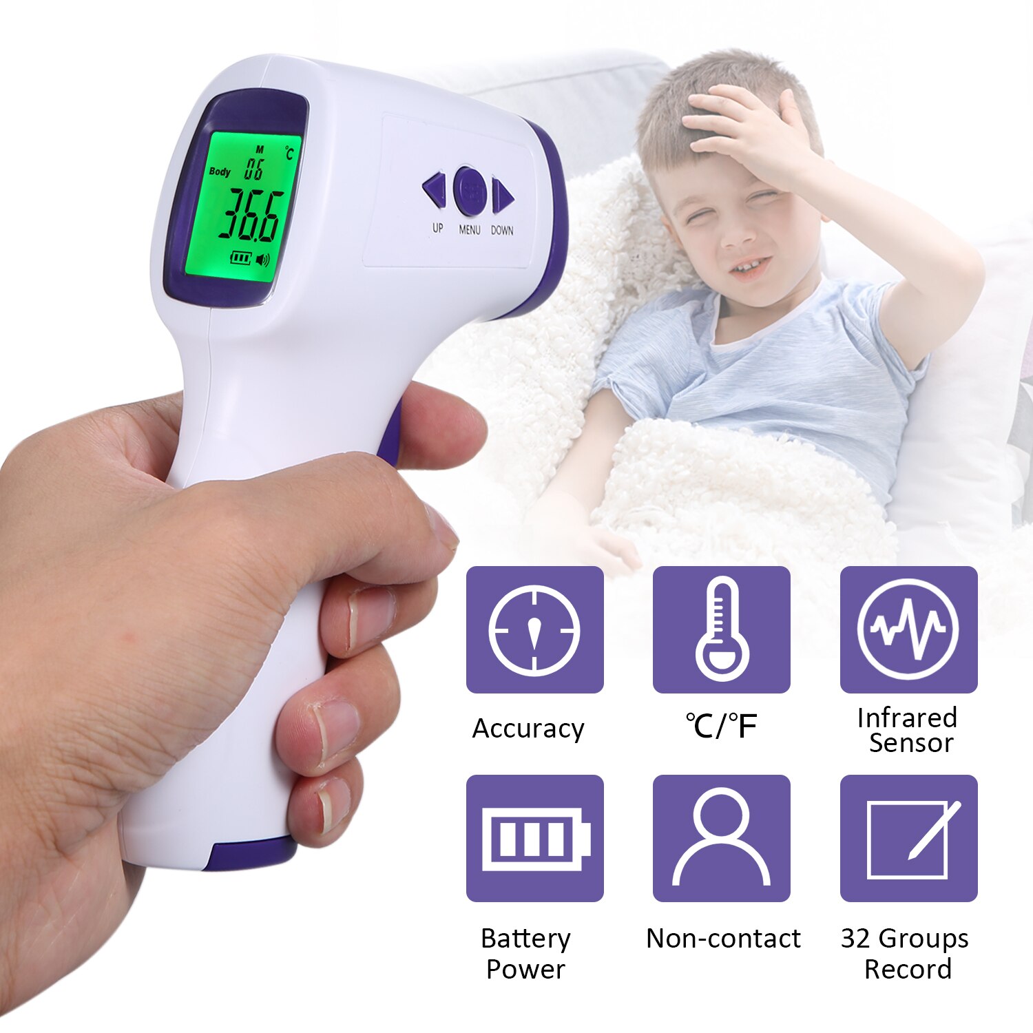 Digital thermometer Non-contact IR Infrared Sensor Forehead Body/ Object Thermometer Temperature Measurement LCD Digital Display: Type 1
