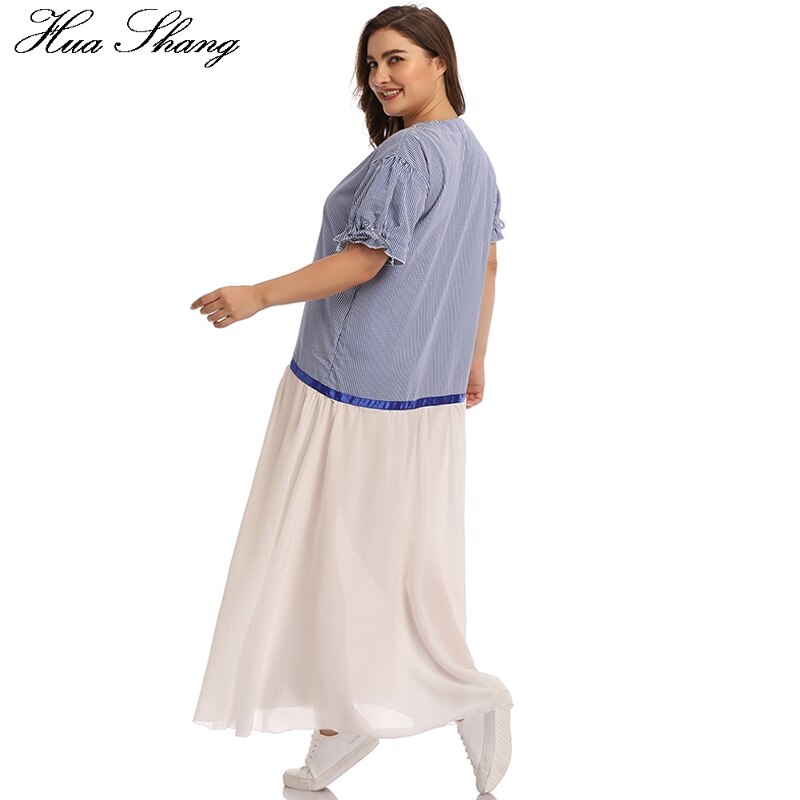 Strand Jurken Plus Size Vrouwen Zomer Korte Mouw Gestreepte Print Mesh Patchwork Maxi Lange Jurk Tuniek Losse Oversized Jurk