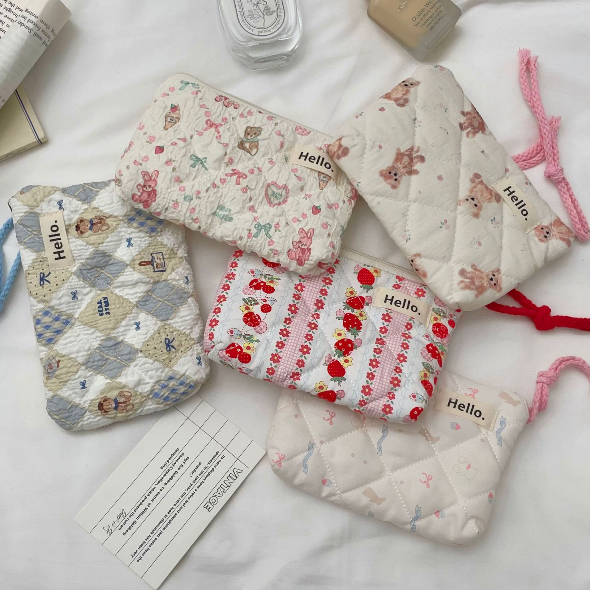 Ladies' Coin Purse Cute Kawaii Teddy Bear Strawberry Puppy Cat Mini Portable Travel Wallet Lipstick Earphones Card Bag