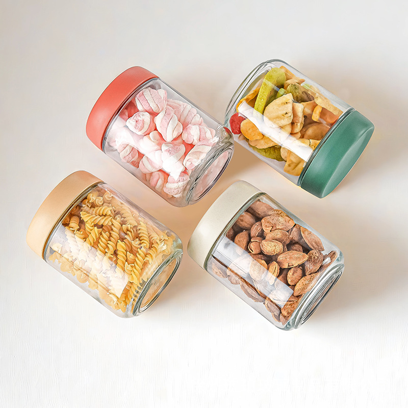 4Pcs Coffee Beans Oats Container Household Moisture-proof Air Extraction Airtight Container Transparent Glass Food Storage Jars