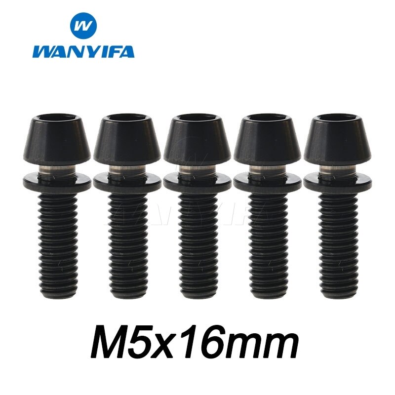 Wanyifa M5X16 18 20 Titanium Ti Taper Head Bolt Screw with Washer for Bike Part Bicycle Stem: M5X16 Black