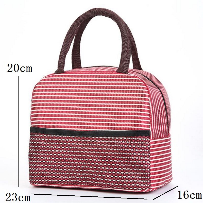 Japanese Stripe Waterproof Nylon Lunch Bags Portable Women Student Lunch Box Thermo Bag Office School Picnic Cooler Bags Bolsos