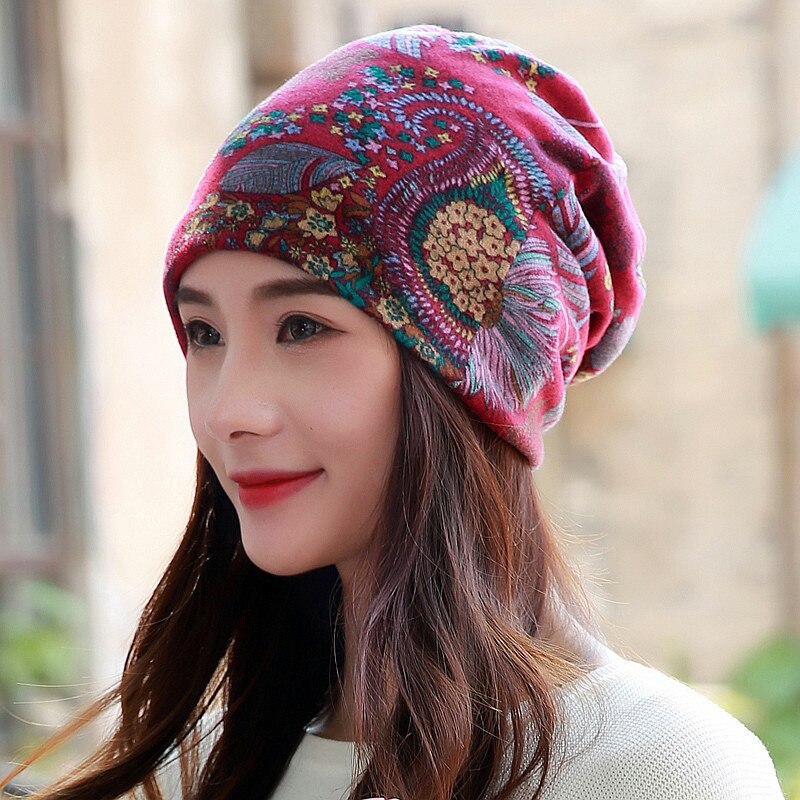 Longguard Polyester chapeau adulte décontracté flocon de neige bonnets femmes printemps automne femme casquette écharpe: red S2