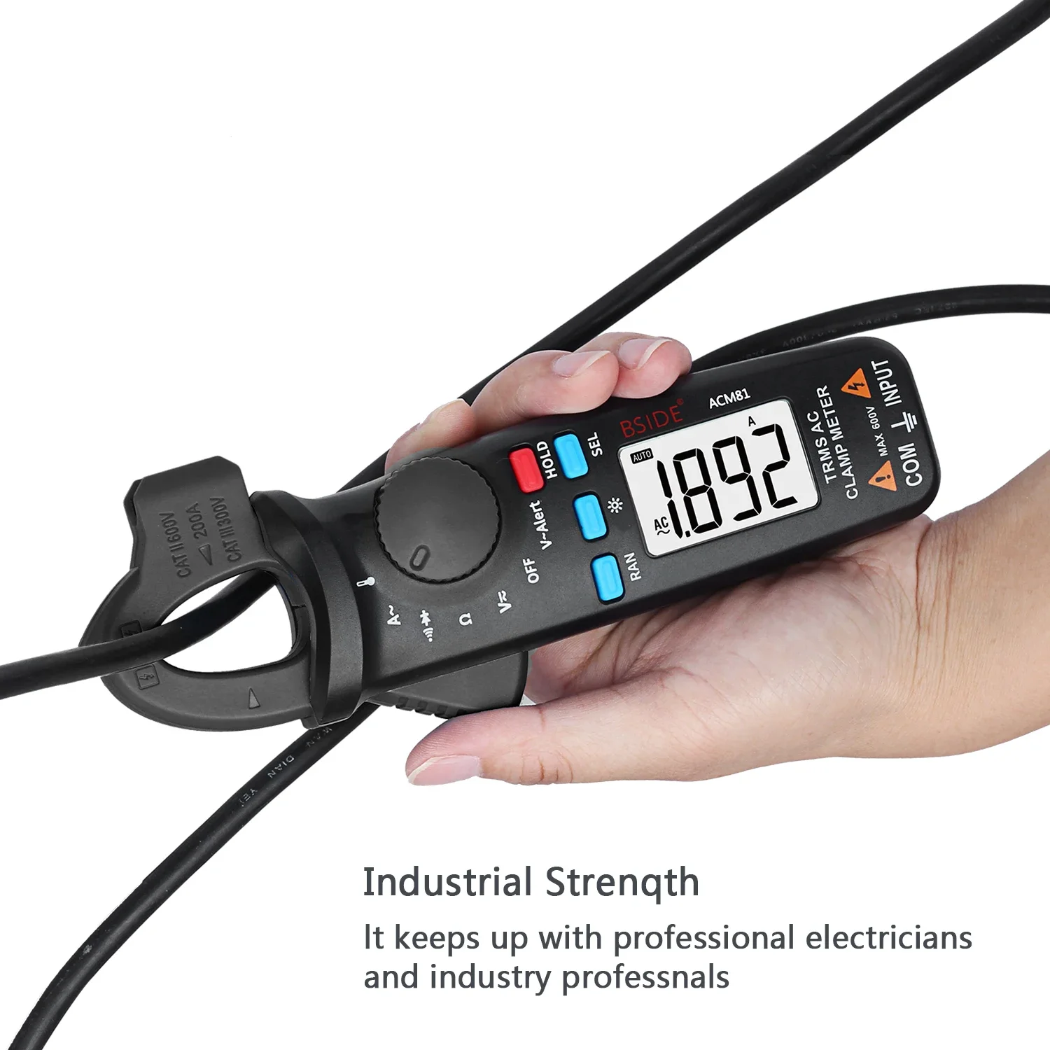 BSIDE Pinza amperometrica digitale Auto-Rang Vero RMS 1mA Precisione 200A Corrente DC AC Multimetro Vol Ohm Diodo Temperatura NCV Tester