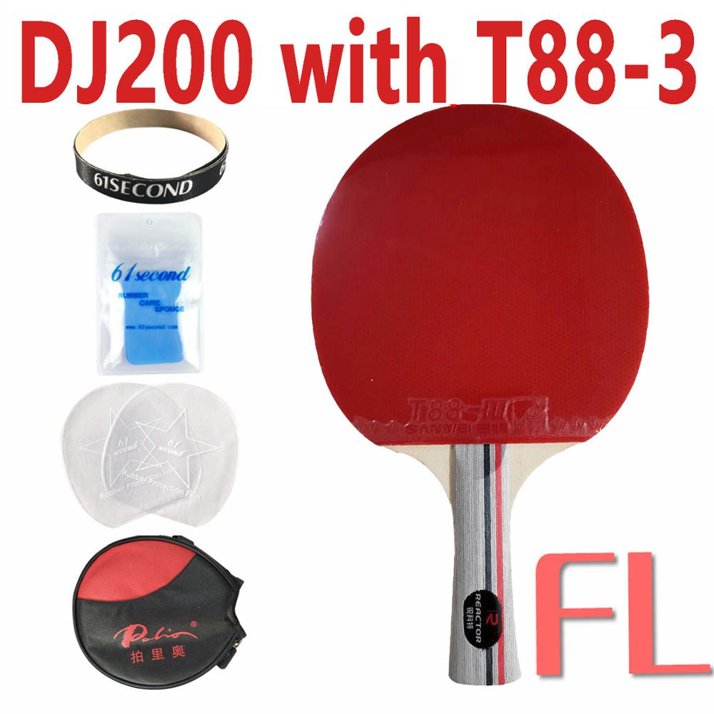 Table tennis racket Reactor DJ200 table tennis blade with 2Pieces Sanwei T88-III Corbor Table Tennis pingpong rubber: FL DJ200 T88 YM