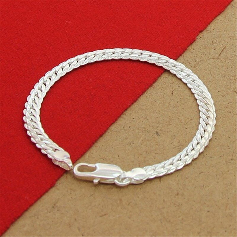 925 Sterling Zilveren Armband 8 Inch 5Mm Flat Snake Chain Armband Voor Mannen &amp; Vrouwen Party Charm sieraden