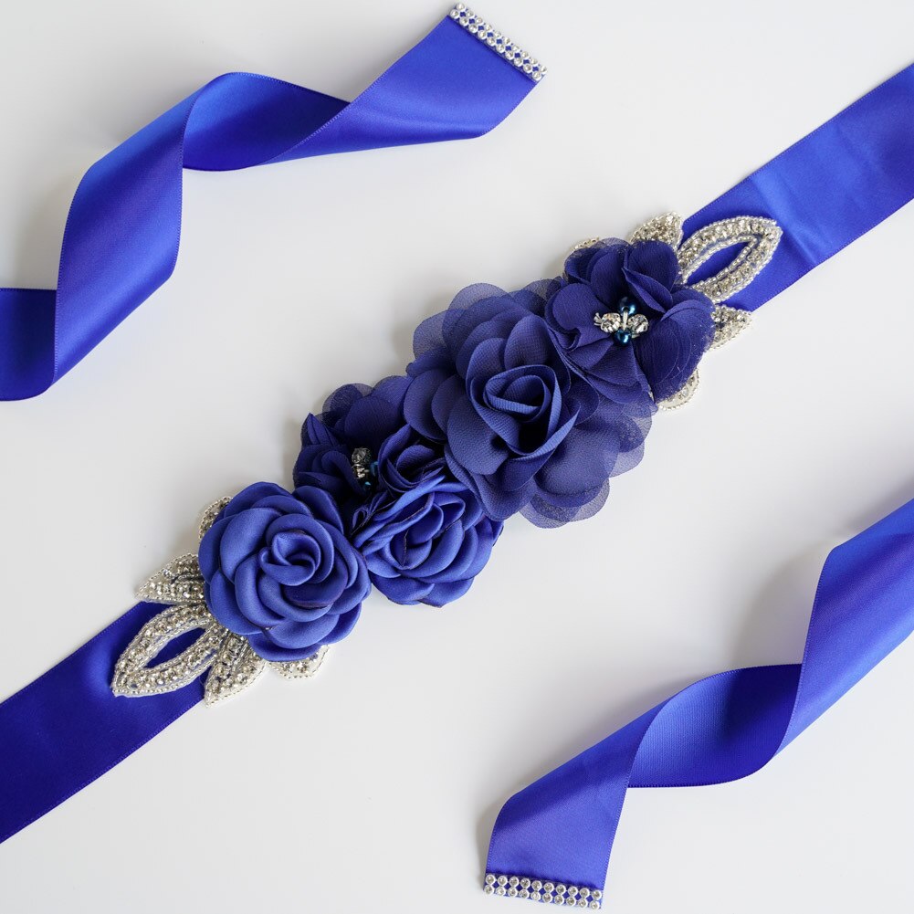 Bröllopsbälten blomma satin bröllopsklänning bälte brud strass band skärp gördel bälte för fest brudtärna kvinnor klänning: Djupblå