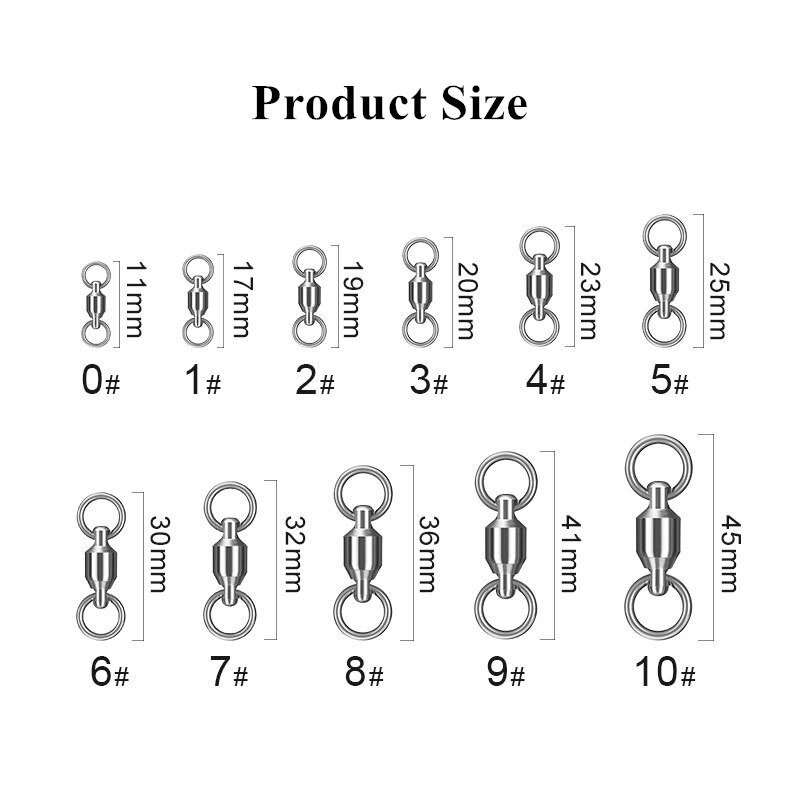 10pcs Fishing Swivel Heavy Duty Ball Bearing Connector Rolling Stainless Steel Solid Ring Hook Connector Fish Tacke Accessories