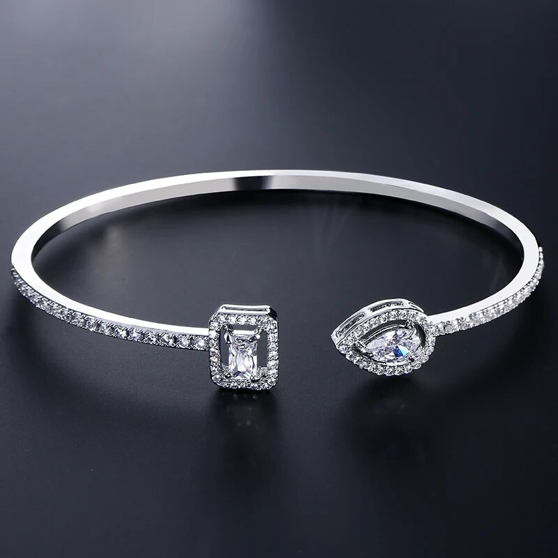 Luxus Geometrie Gold Farbe Manschette Armreifen Für Frauen Zirkonia Armbänder eins Party Alltag Schmuck.: Stahl farbe