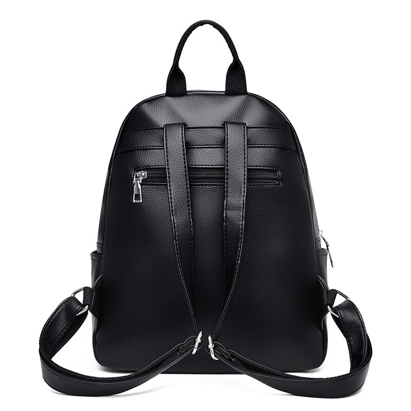 Zwart Lederen Rugzakken Voor Vrouwen Grote Capaciteit School Rugzak Tienermeisje Boek Tas Effen Kleur Reizen Backbag Sac Een dos