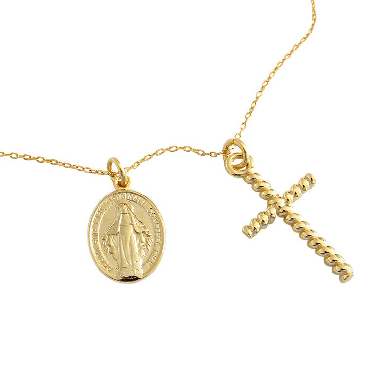 Collares religiosos de plata de ley 100% 925 con Cruz giratoria para mujer, collar de color oro de la Virgen María, pendiente para mujer, joyería