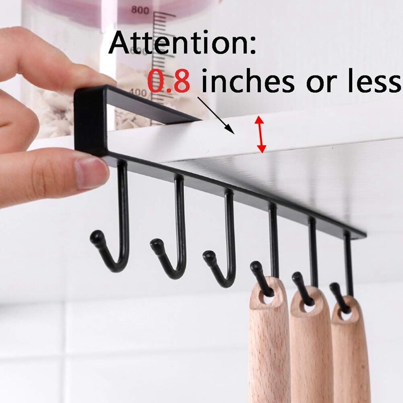 Multifunctionele 3 stuks  x 6 haken mokhouder onder kast koffiekopje hanger voor keuken, kledingkast en elke dikte  of 0.8 inch of