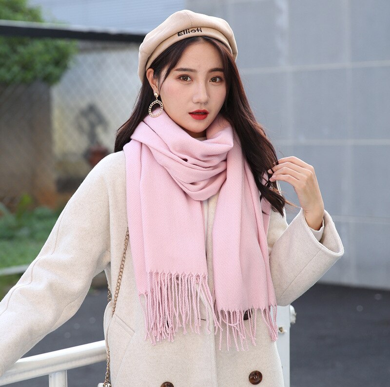 Vrouwen Kasjmier Sjaals Herfst Winter Vrouwelijke Wol Plaid Sjaal Dame Brede Roosters Lange Shawl Wrap Deken Warme Schoudermantel: Pink Scarf